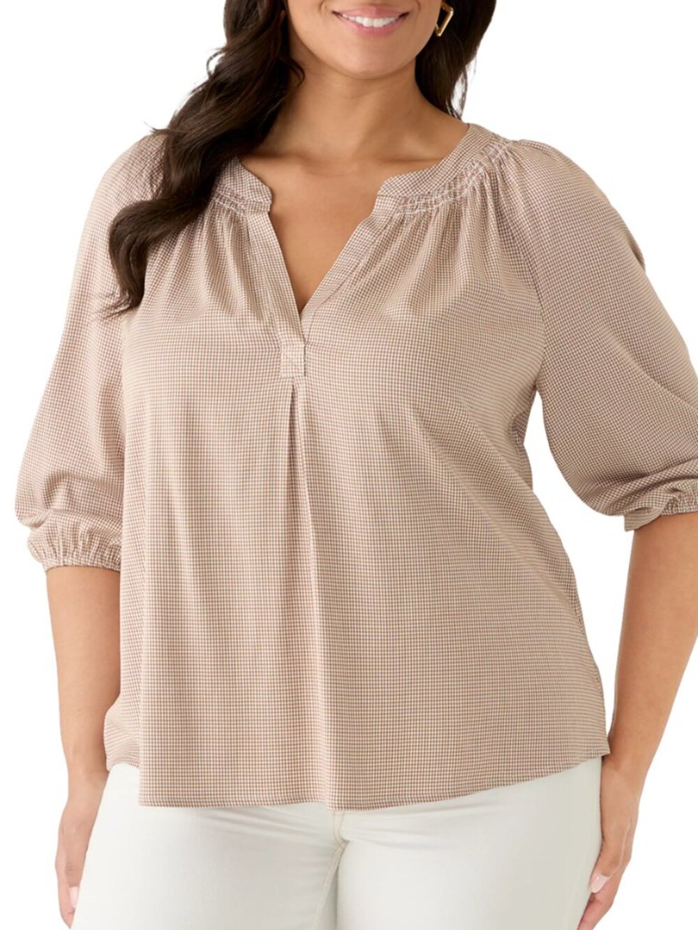 Rafaella Women's 3/4 Sleeve Peasant Top Blouse Size M Beige